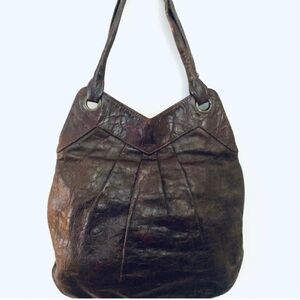 LAUREN MERKIN Stella Tote, Distressed Leather, Open Top Bag, Chocolate brown